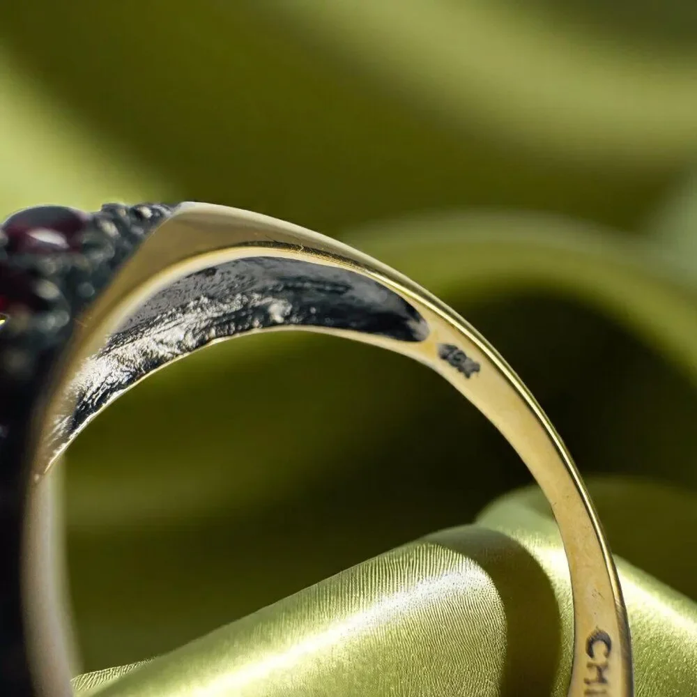 10K Gold -Natural Indian Garnet Cluster Ring - Size 6 -4.5CTTW Garnet Ring -4.4g